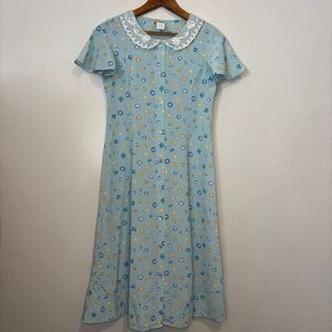 Vtg My Michelle Floral Blue Lace Collar Ms‎ Honey Matilda Dress Tie Back Sz 16